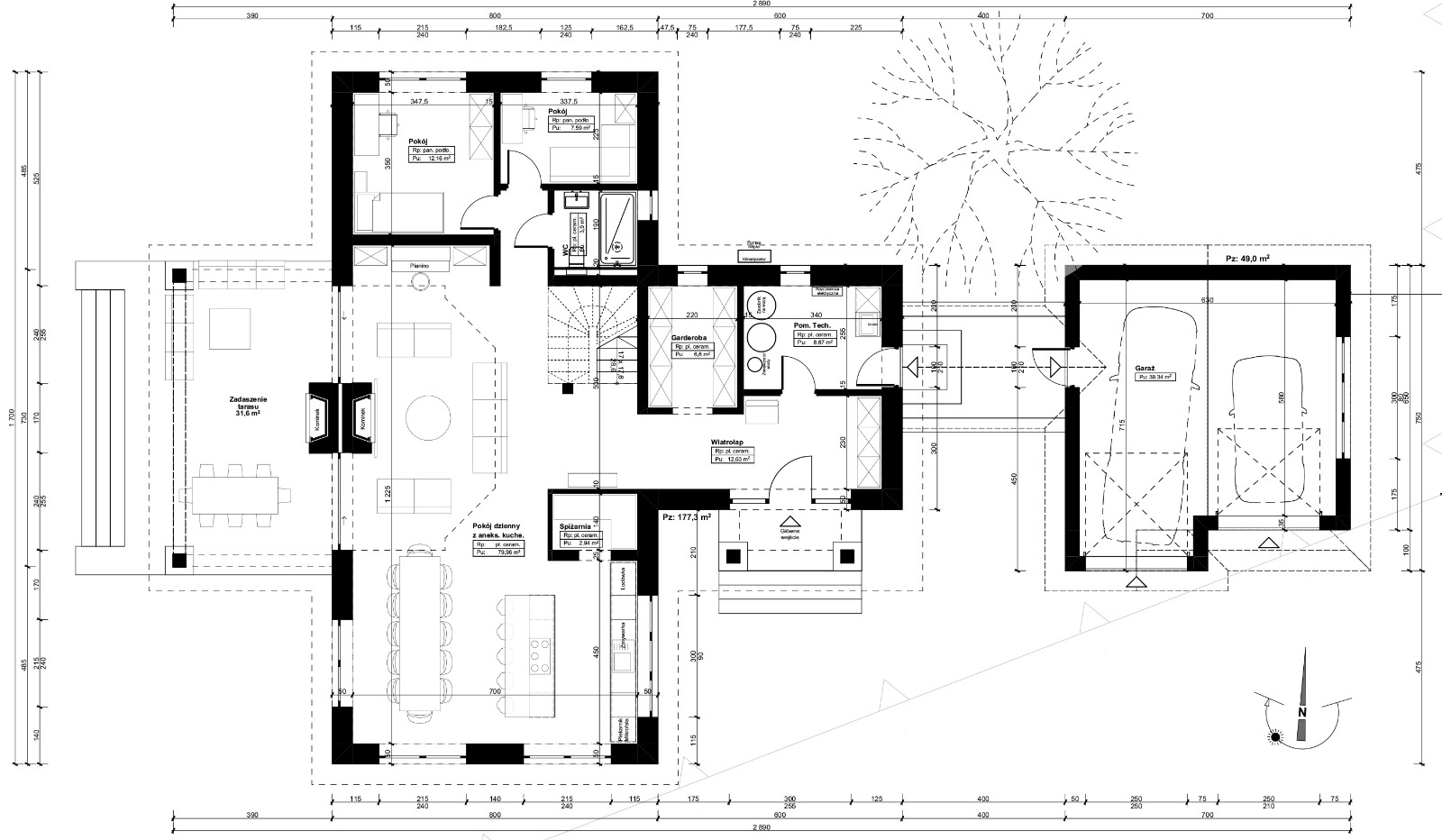 Dom w stylu Amerykańskim pod Lesznem — rzut parteru | Potrzeba Projekty