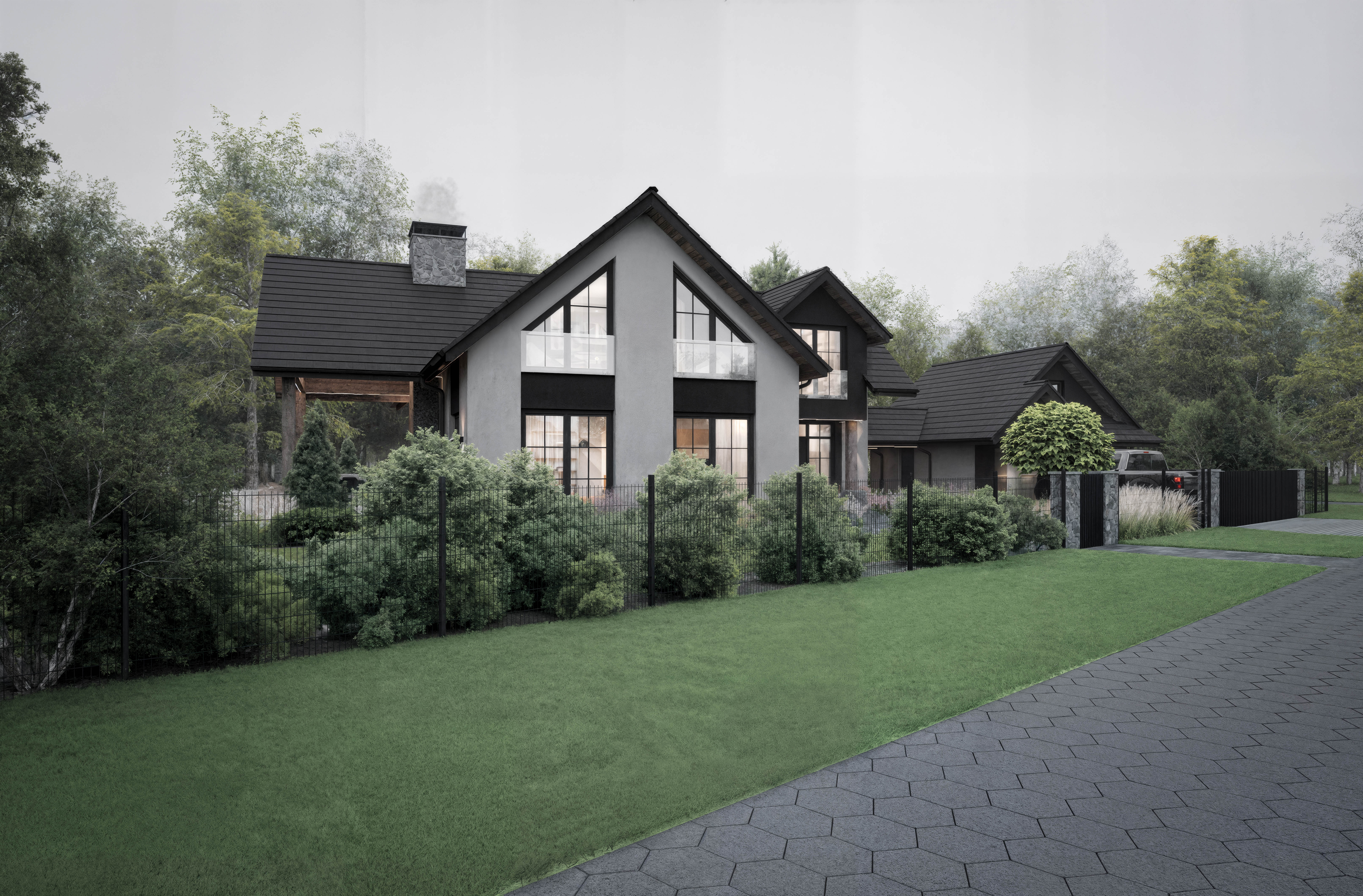 Dom w stylu Amerykańskim pod Lesznem — widok od ulicy | Potrzeba Projekty