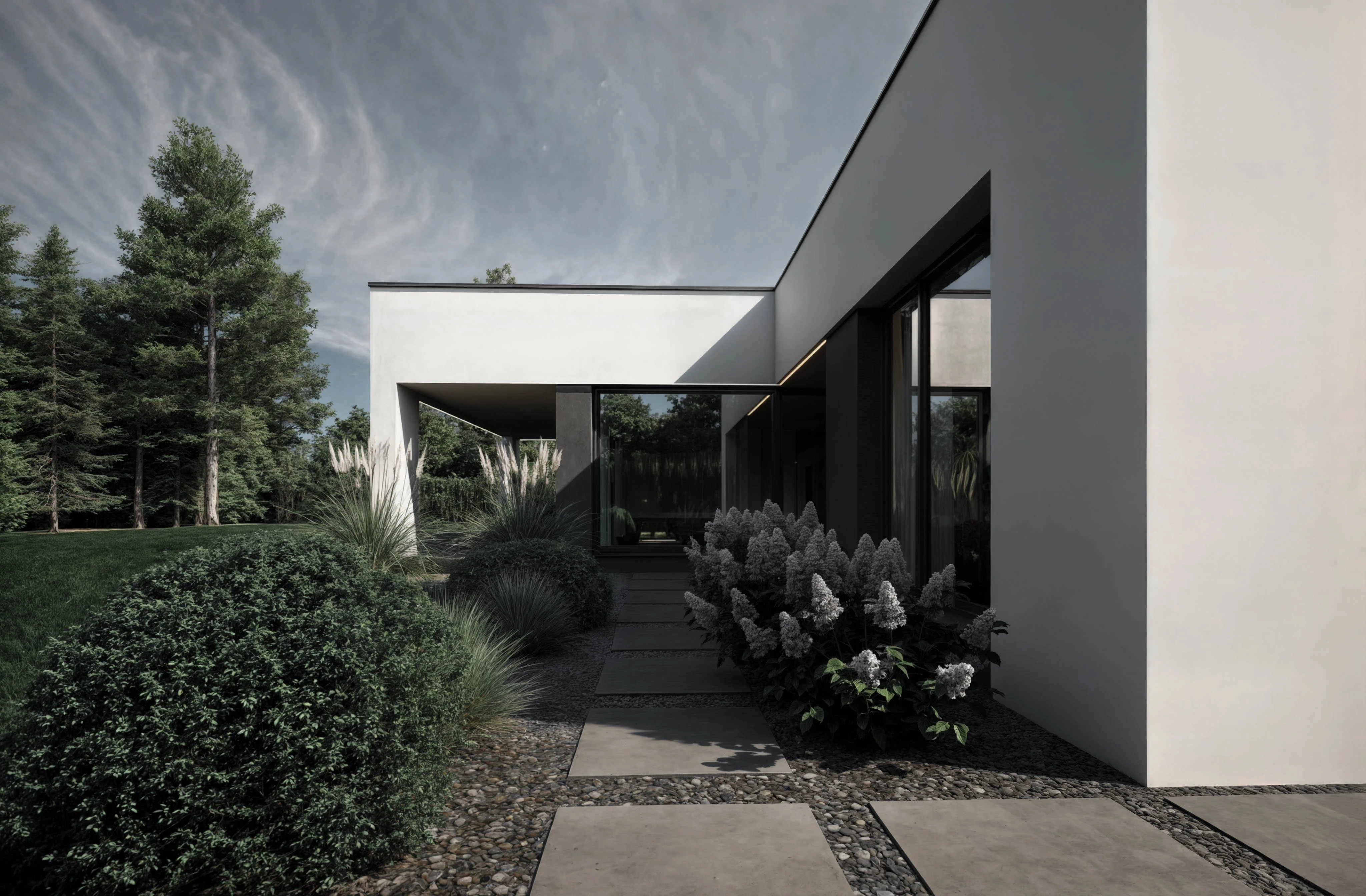 Parterowy dom przy lesie