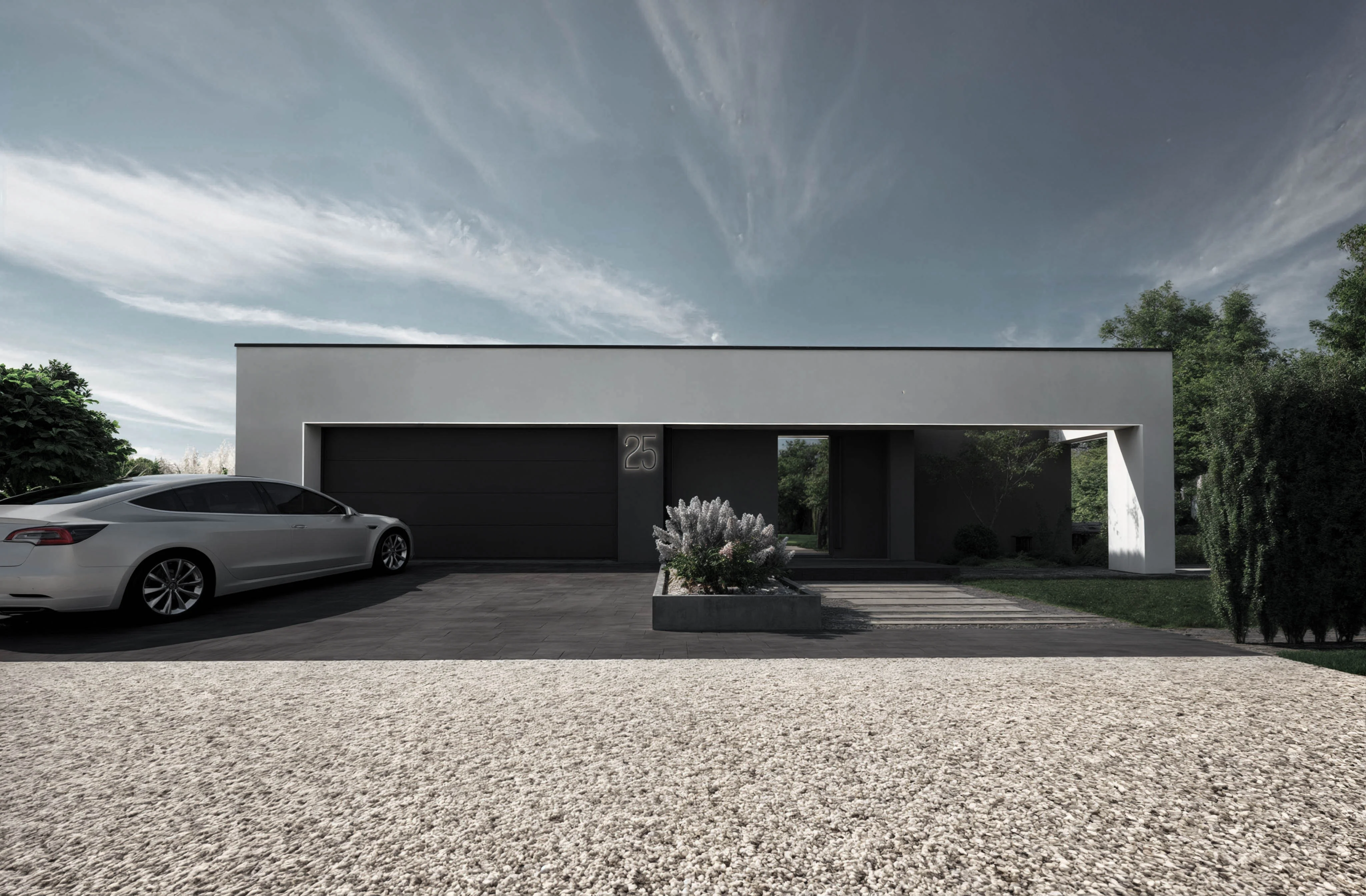 Parterowy dom przy lesie