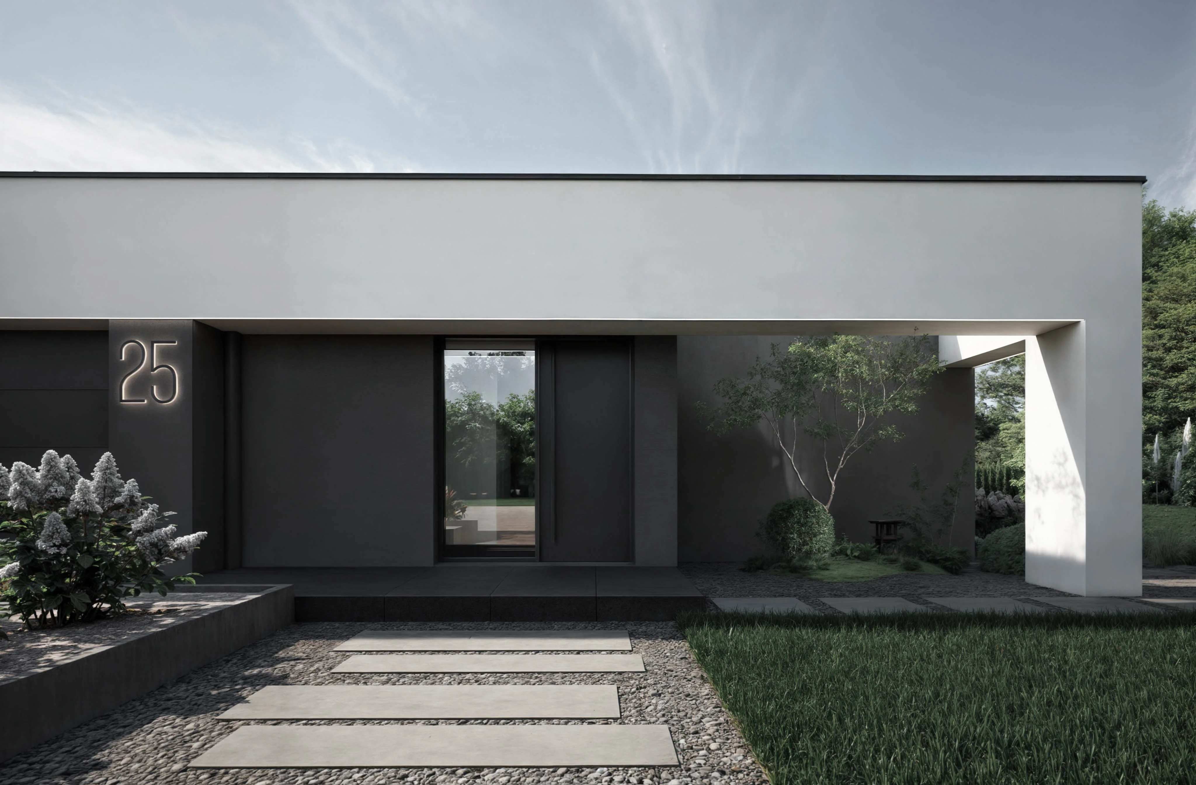 Parterowy dom przy lesie