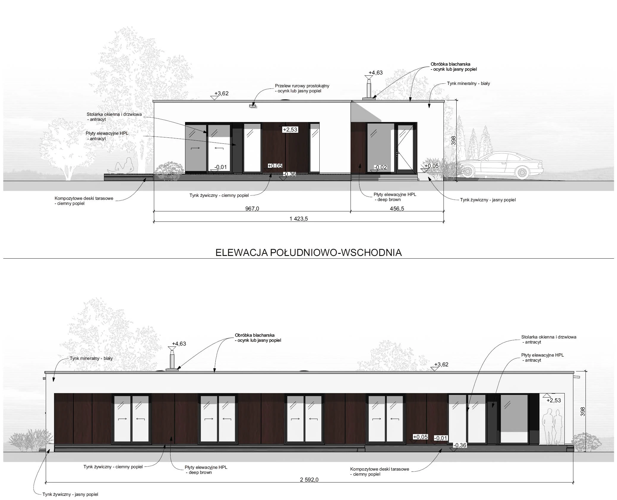 Dom parterowy z płaskim dachem w Wilkowicach - rysunek