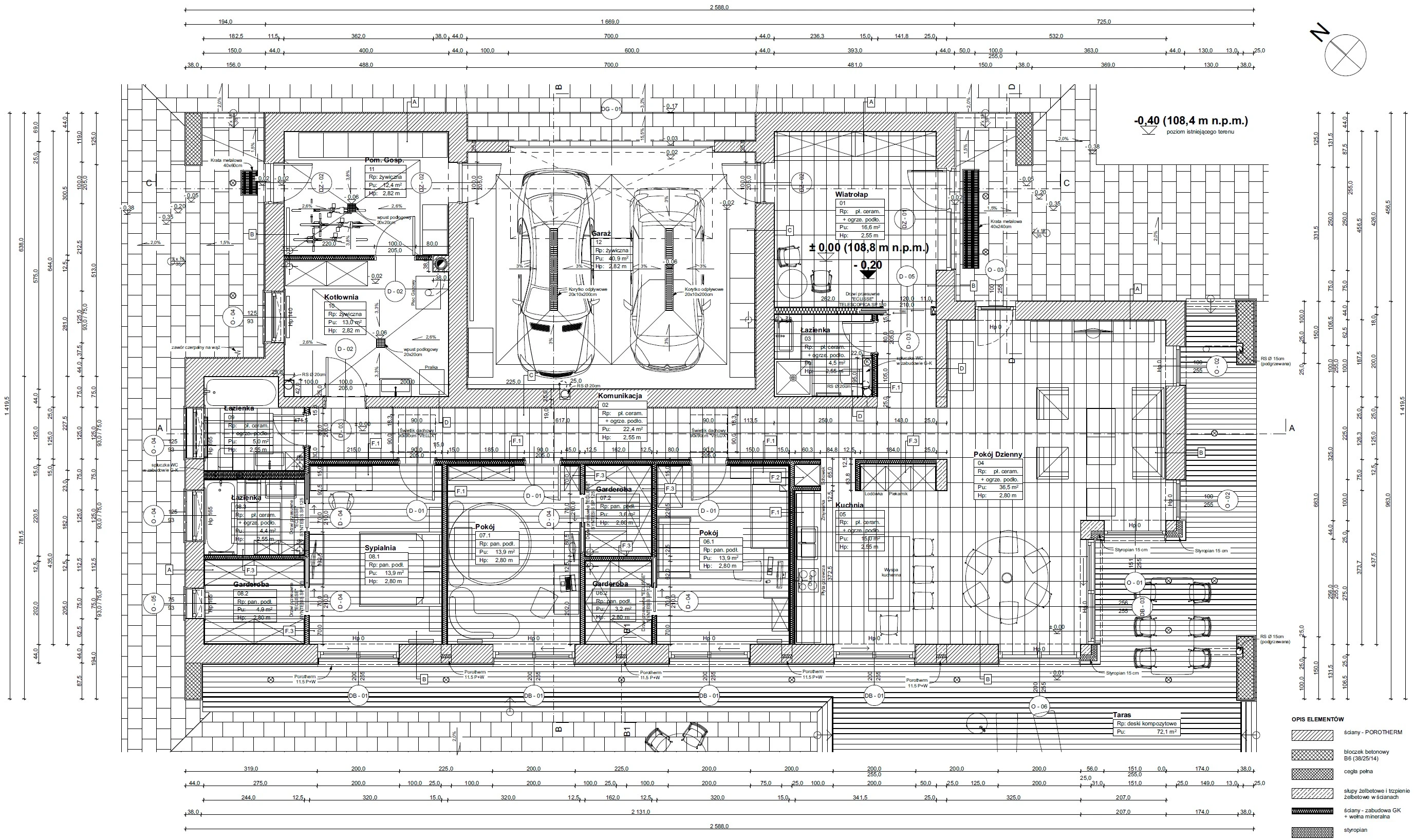 Dom parterowy z płaskim dachem w Wilkowicach - rysunek