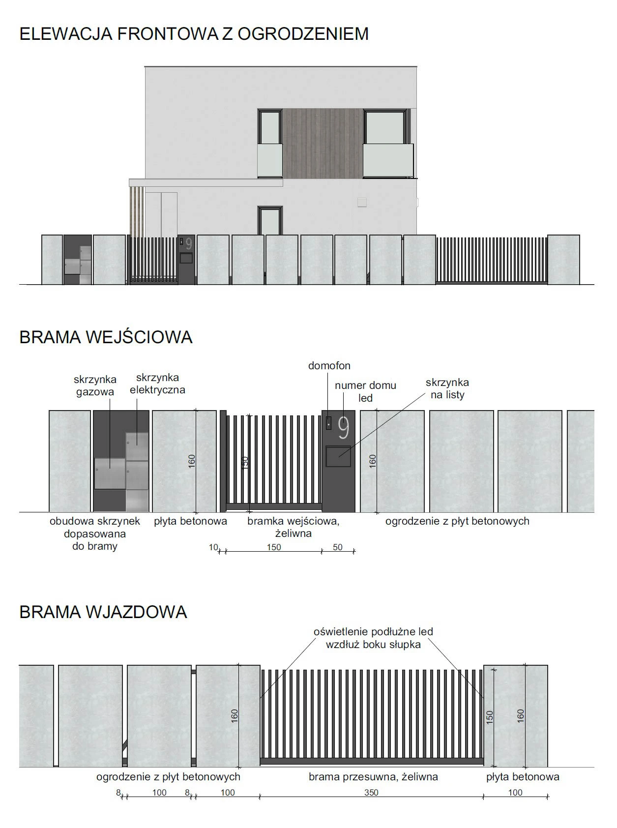 mały ogród i elewacja w nowoczesnym rytmie - rysunek