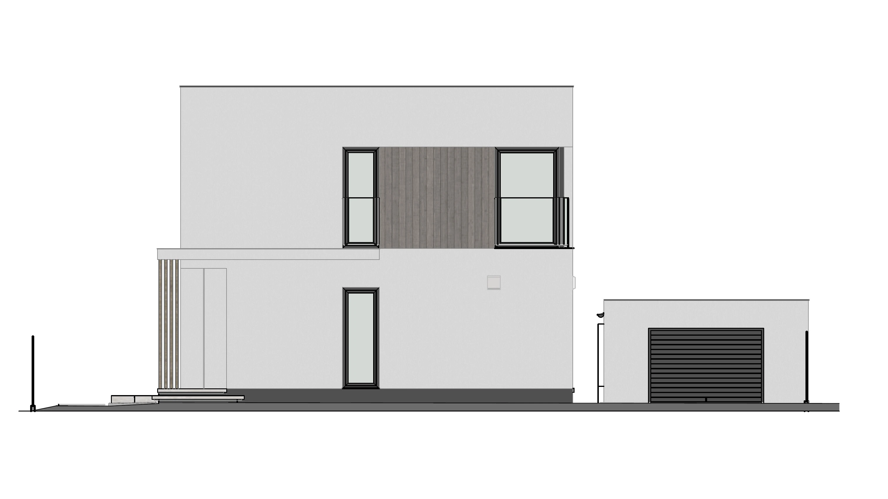 mały ogród i elewacja w nowoczesnym rytmie - rysunek