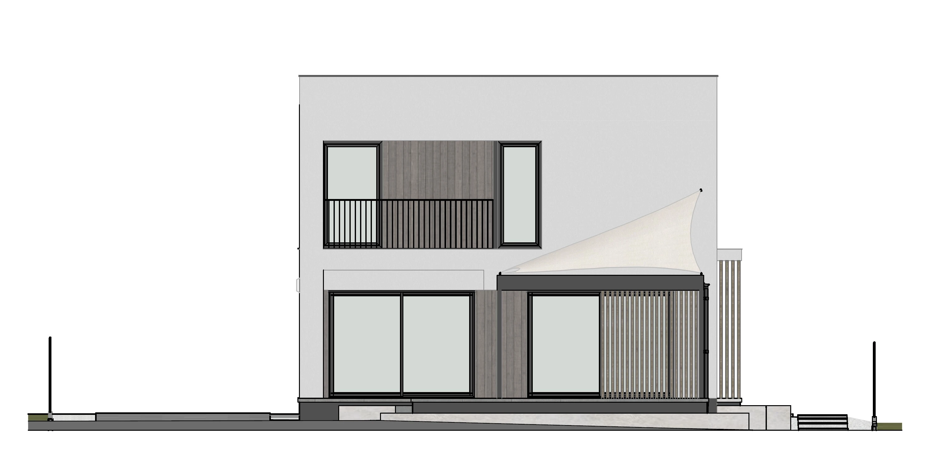 mały ogród i elewacja w nowoczesnym rytmie - rysunek
