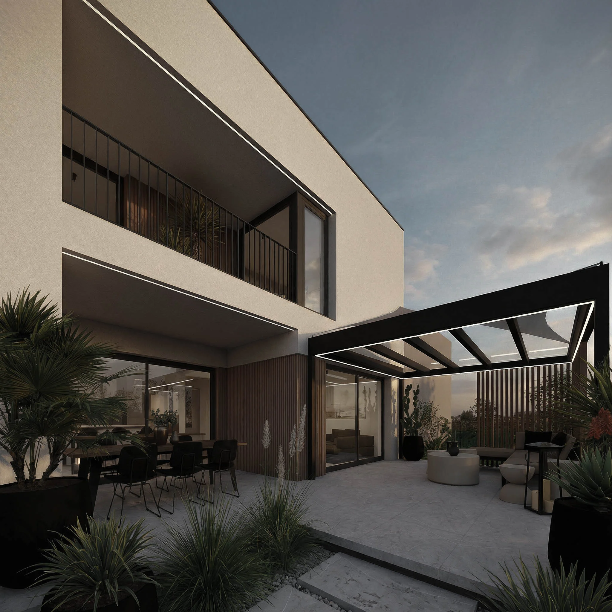 mały ogród i elewacja w nowoczesnym rytmie