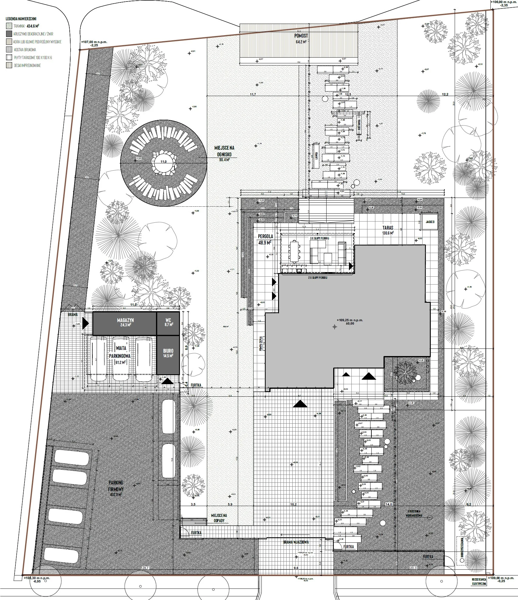 Duży ogród przy stawie - rysunek