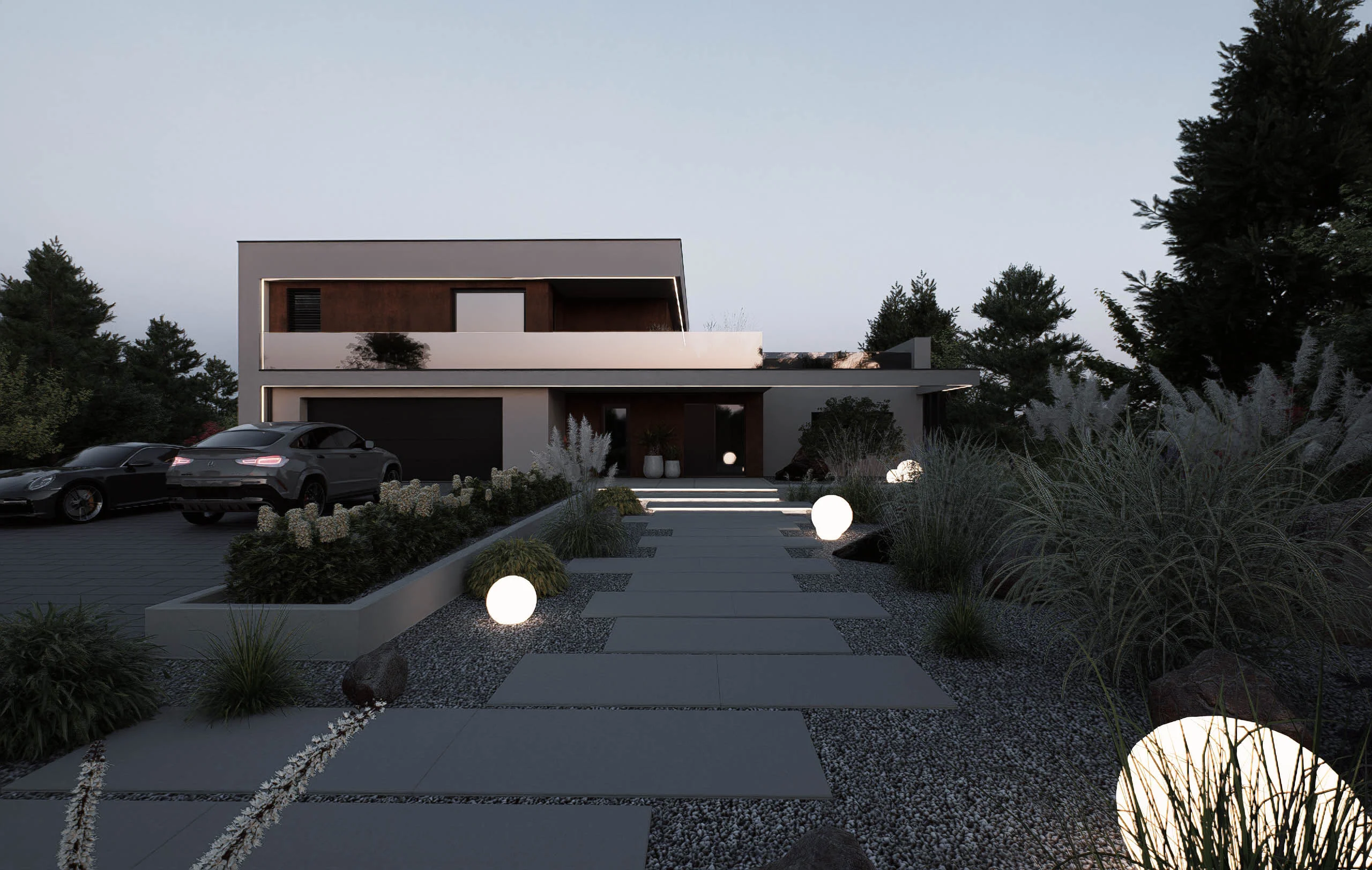 Duży ogród przy stawie