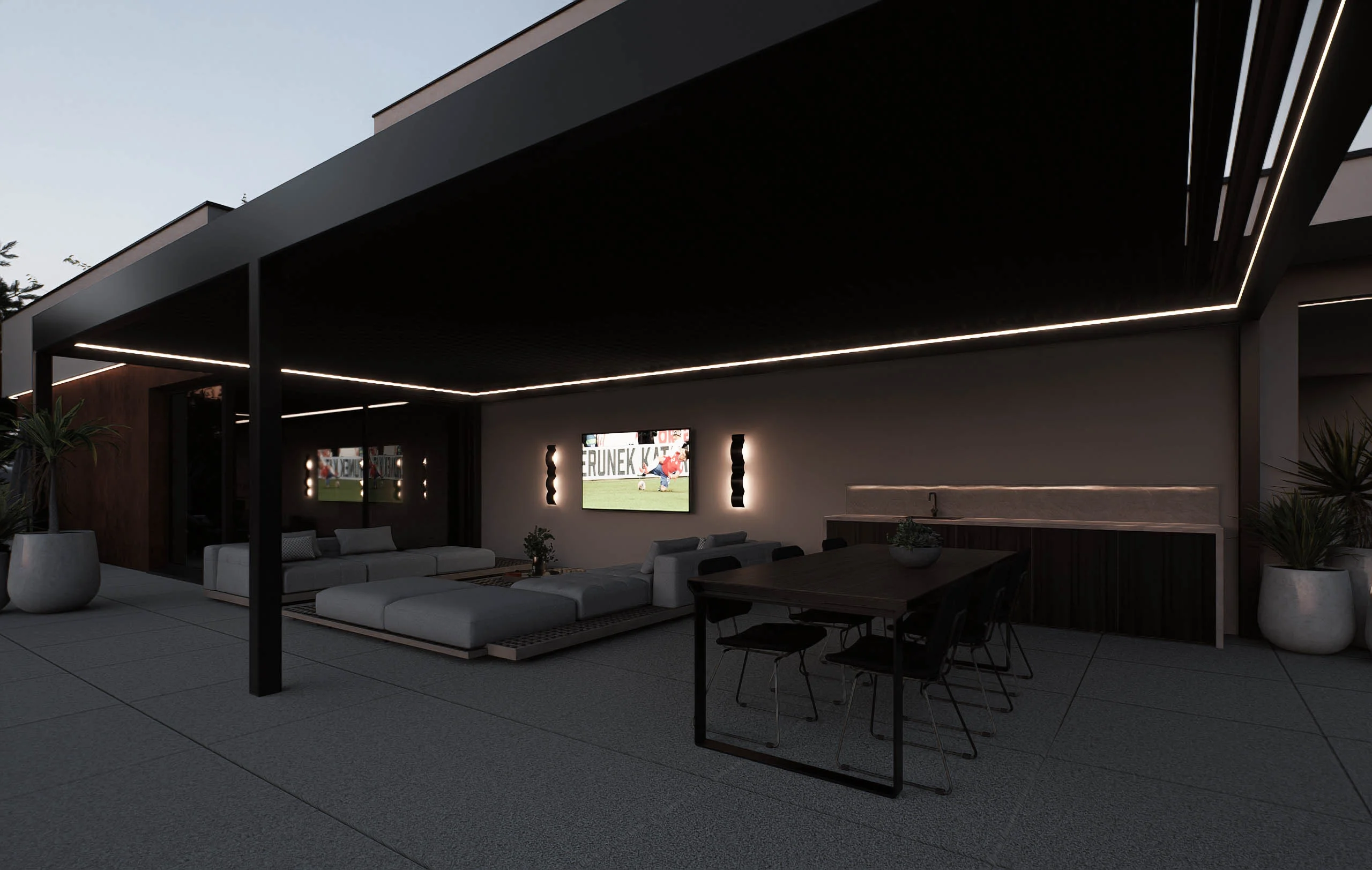 Duży ogród przy stawie