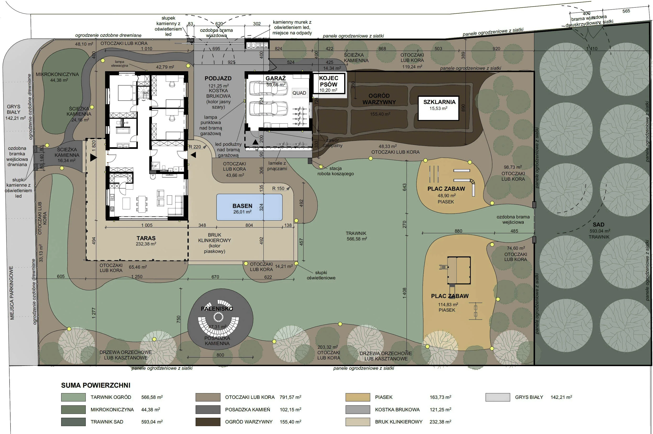 Urokliwa wiejska chatka z ogrodem - rysunek