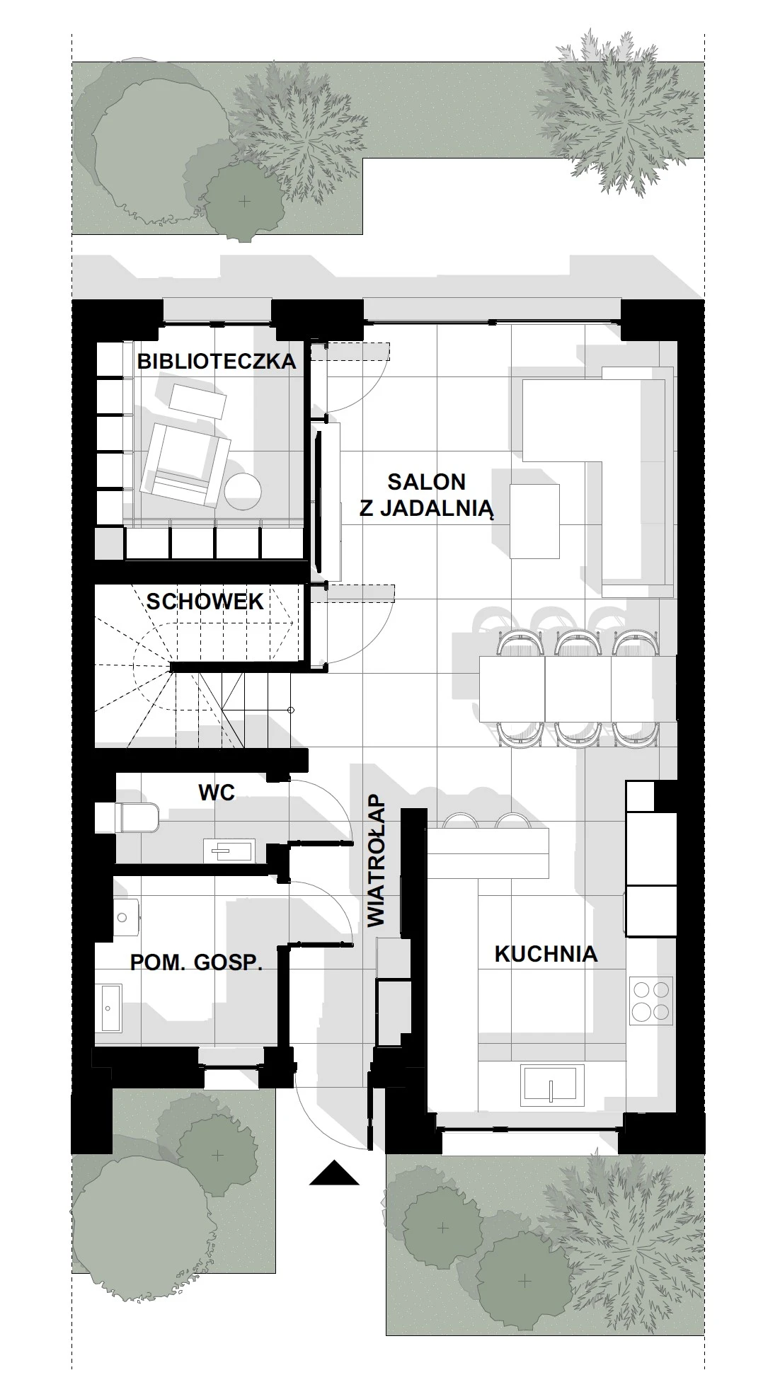 Dom z ukrytą biblioteką - rysunek